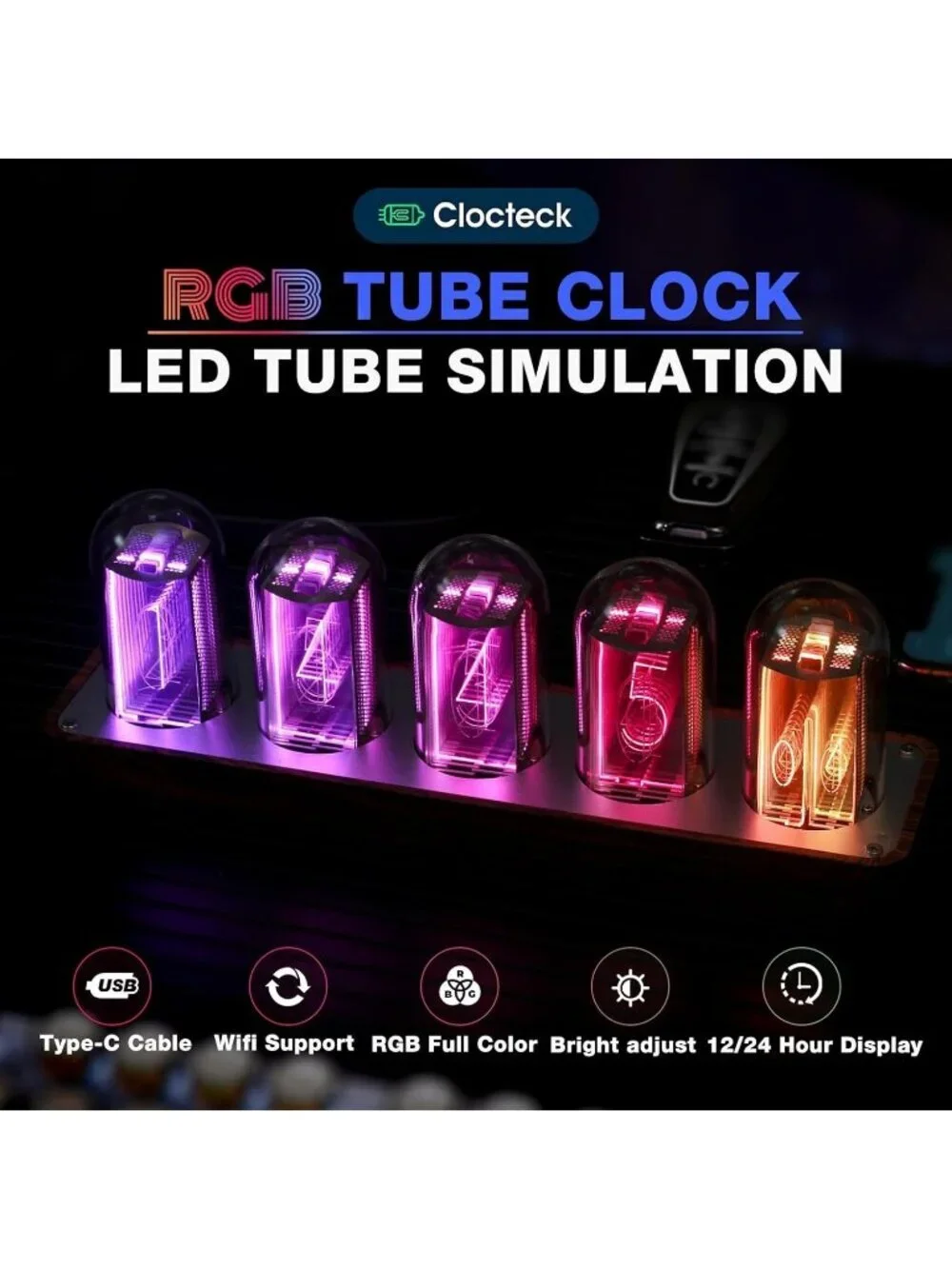 Home Brown Analog Quartz Digital Retro Wood Grain Alarm Timer Nixie Tube Clock